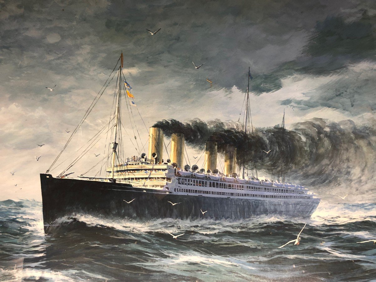 Edouard ADAM (1847-1929) Peintre de la marine Navire à vapeur à identifier  ⚓-photo-2