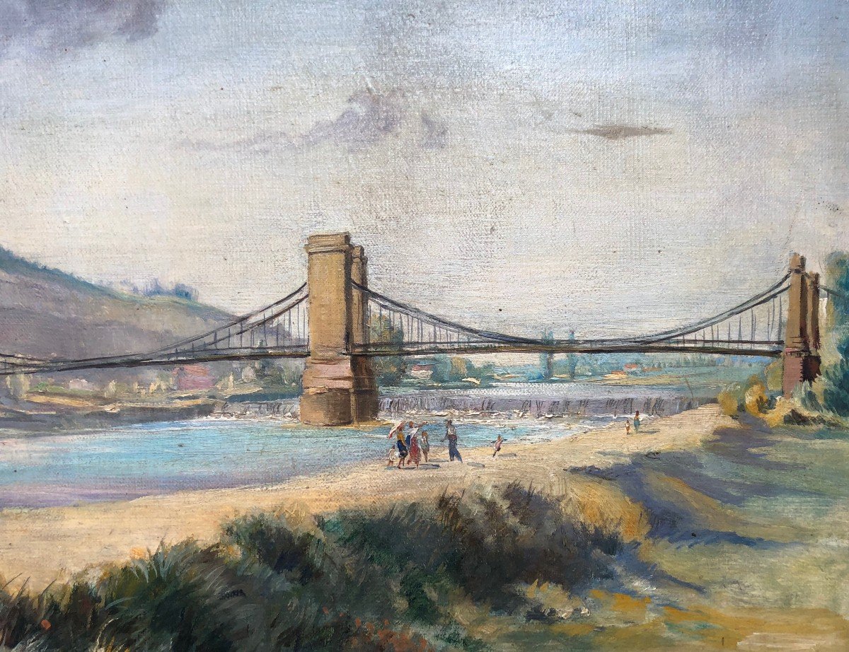 Pierre Philippe Bertrand (1884-1975) 1934 Animated Bridge South Of France To Identify-photo-2