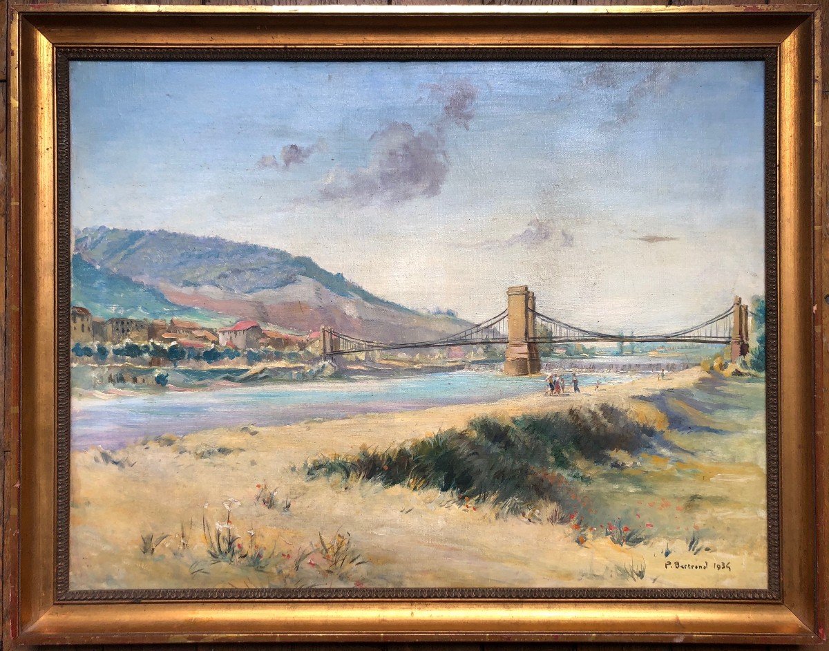 Pierre Philippe Bertrand (1884-1975) 1934 Animated Bridge South Of France To Identify