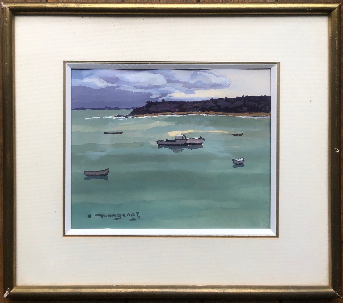 émile Mangenot (1910-1991) Breton Marine Landscape-photo-2