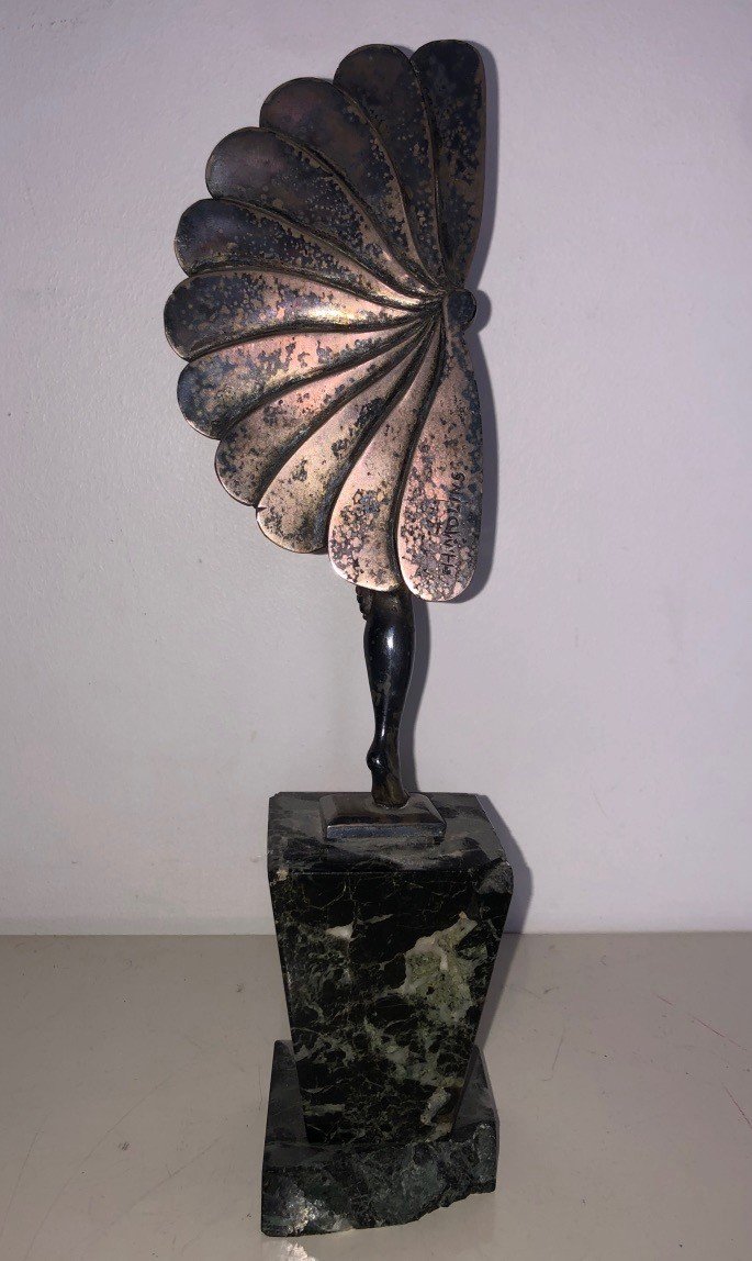 H. Molins (xx) Art Deco Silvered Bronze Music Hall Dancer -photo-1