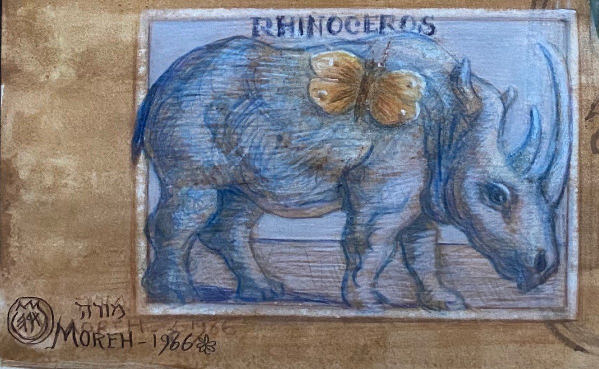 Mordecai Moreh (1937) Rhinoceros Tempera 1966 Iraq-photo-3