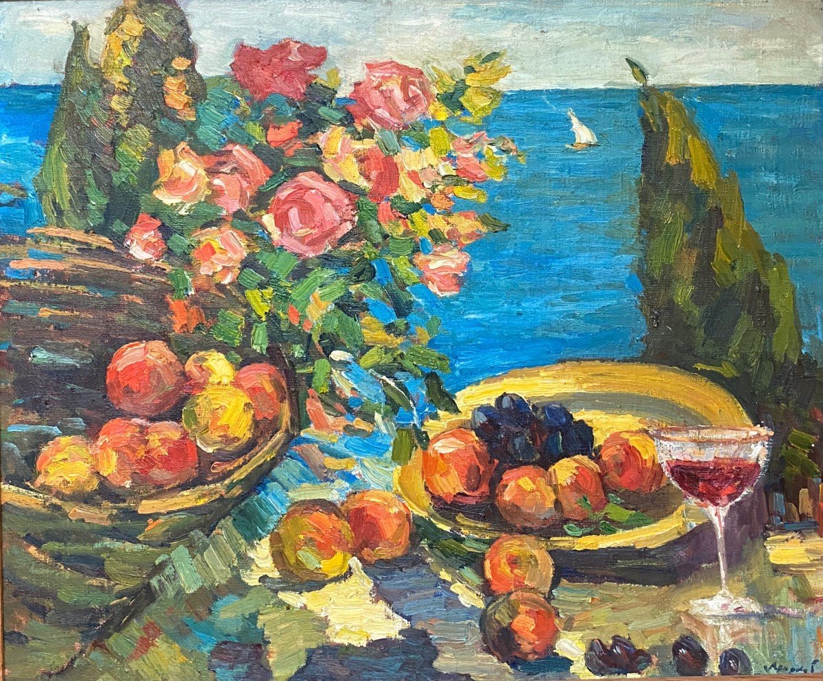 Eugen Markov (1939) Flowers By The Sea - Russian Painter