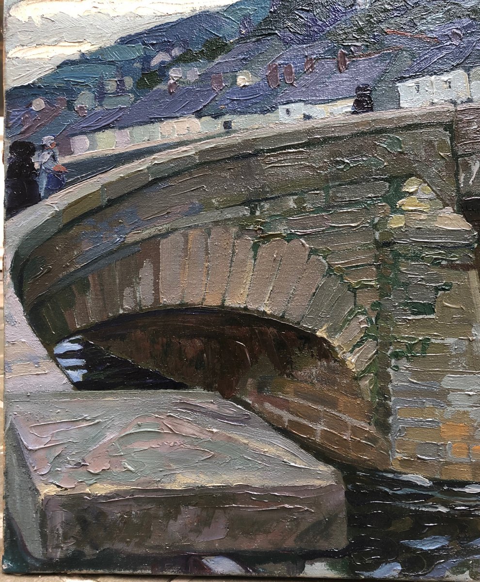 Robert BÉat 1903-1990 Basque Country Bridge And Village To Be Identified-photo-3