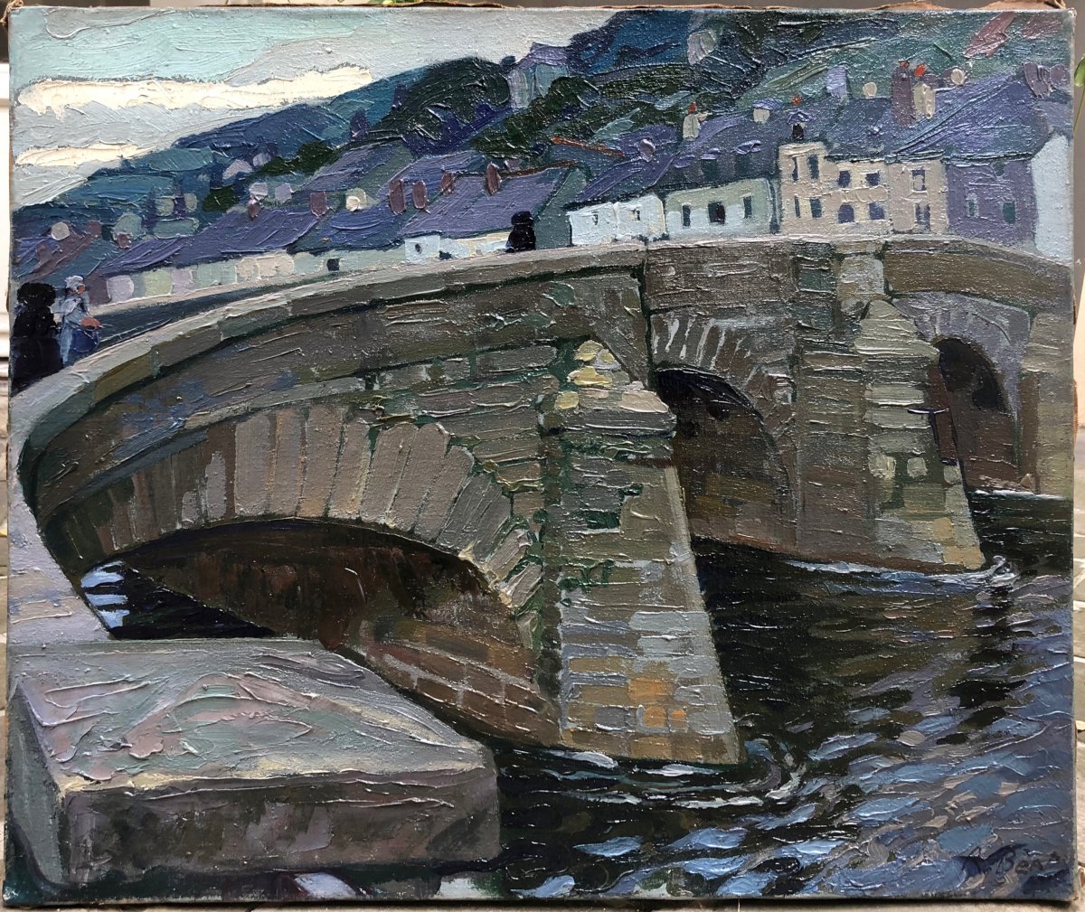 Robert BÉat 1903-1990 Basque Country Bridge And Village To Be Identified-photo-1