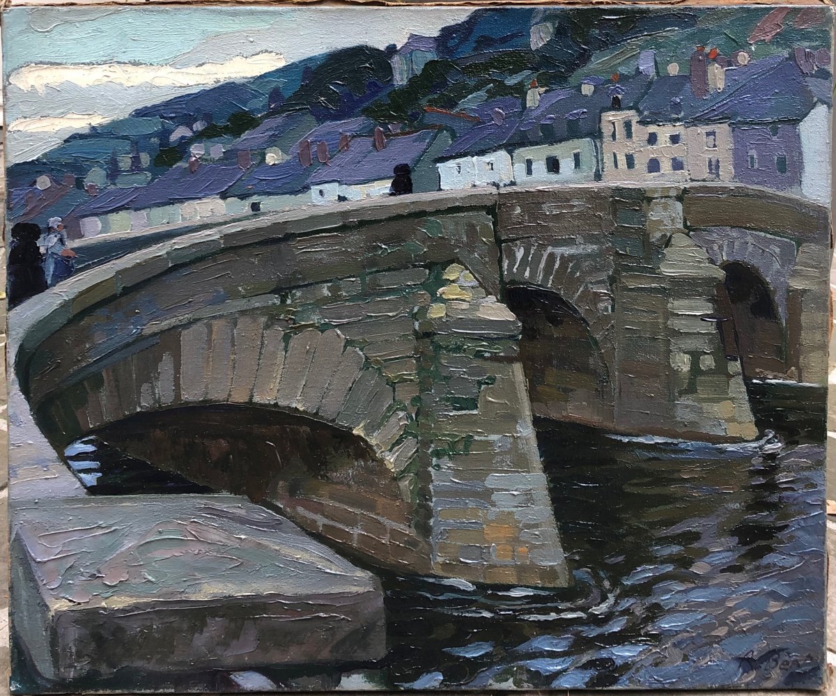 Robert BÉAT 1903-1990 Pays Basque pont et village à identifier