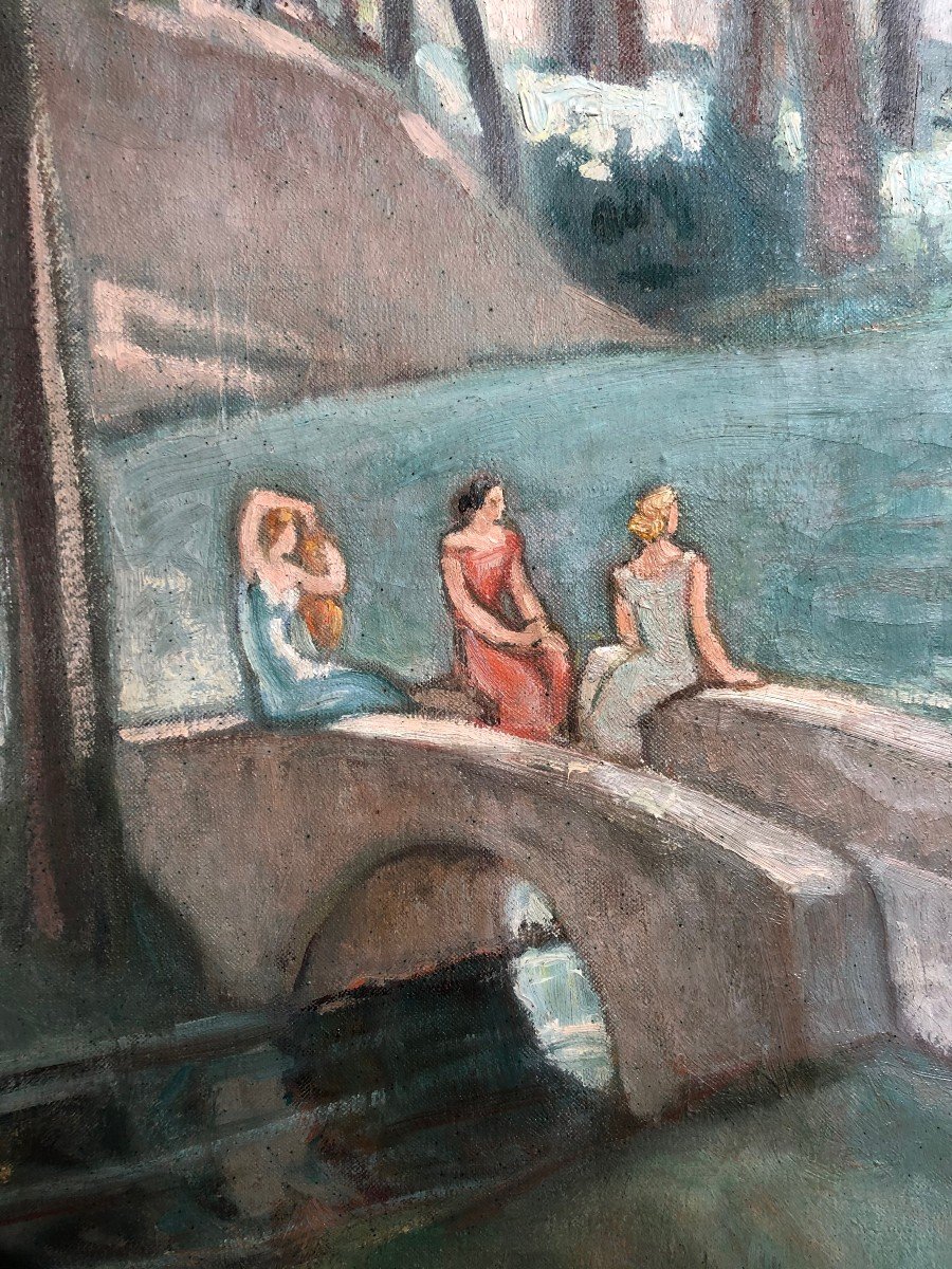 Charles Philippe PERROT 1893-1964 Bacchanale autour du pont-photo-1