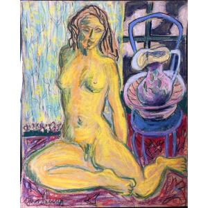 Yellow Woman, Pastel Signed To Identify