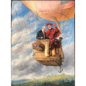 Paul Schaan (1857-1924) Hot Air Balloon Crossing Over Avon 1910