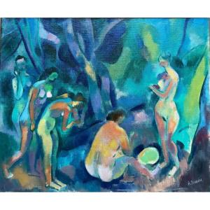 Alexandre KHANINE (1955) Bacchanale Fauve Cubiste aux cinq nues - Russe