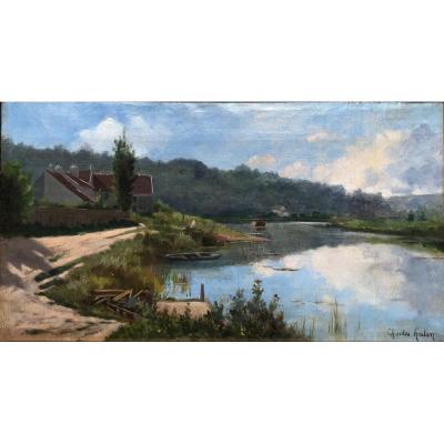 Charles HUTIN 1847-1898 Bord de rivière à identifier