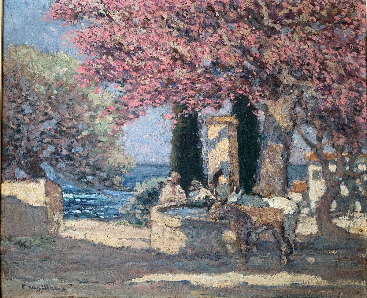 Fernand Maillaud (1862-1948): "l' Abreuvoir" Huile Sur Isorel  46 cm x 55 cm-photo-2