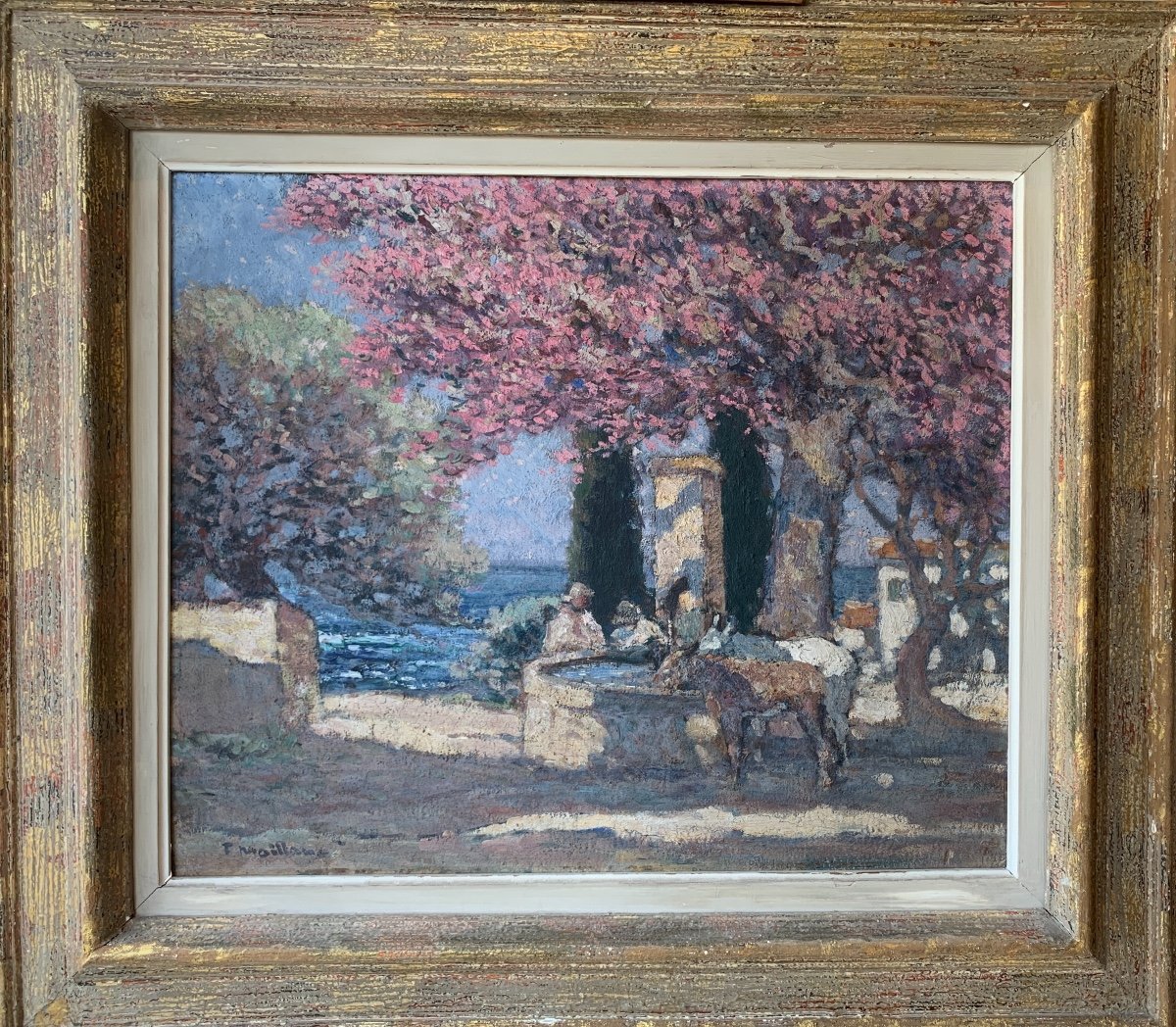 Fernand Maillaud (1862-1948): "l' Abreuvoir" Huile Sur Isorel  46 cm x 55 cm