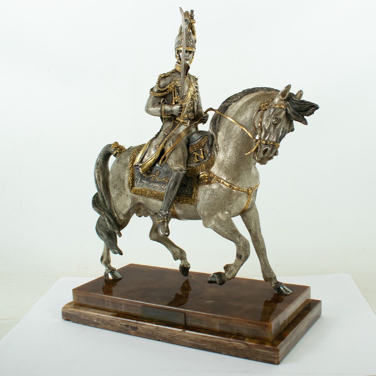 Sculpture En Bronze "cuirassier Impérial Français 1804" Milieu Du XIXe Siècle-photo-1