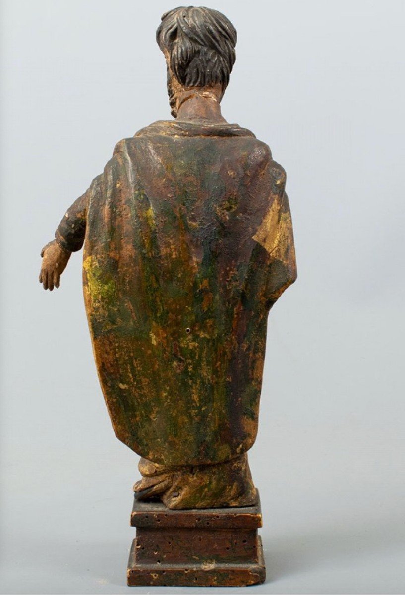 Saint Paul : Statuette En Bois Sculpté Et Doré Polychrome, Fin Du XVIIIe Siècle-photo-2
