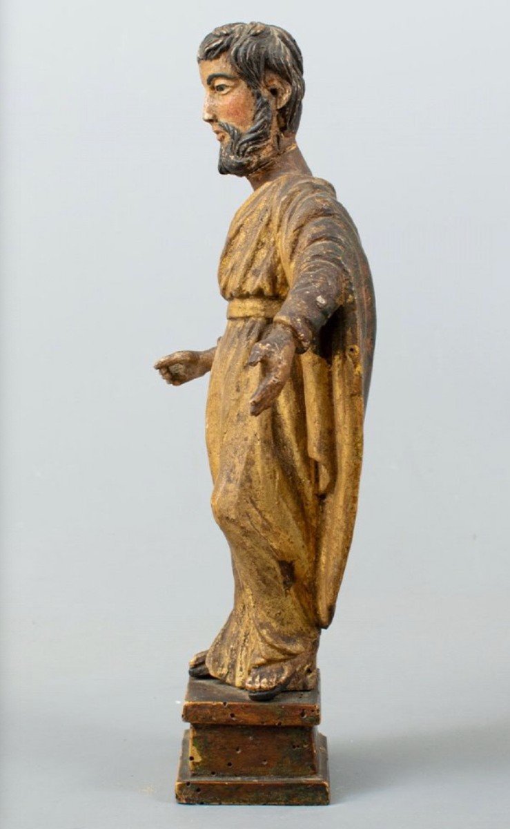 Saint Paul : Statuette En Bois Sculpté Et Doré Polychrome, Fin Du XVIIIe Siècle-photo-3