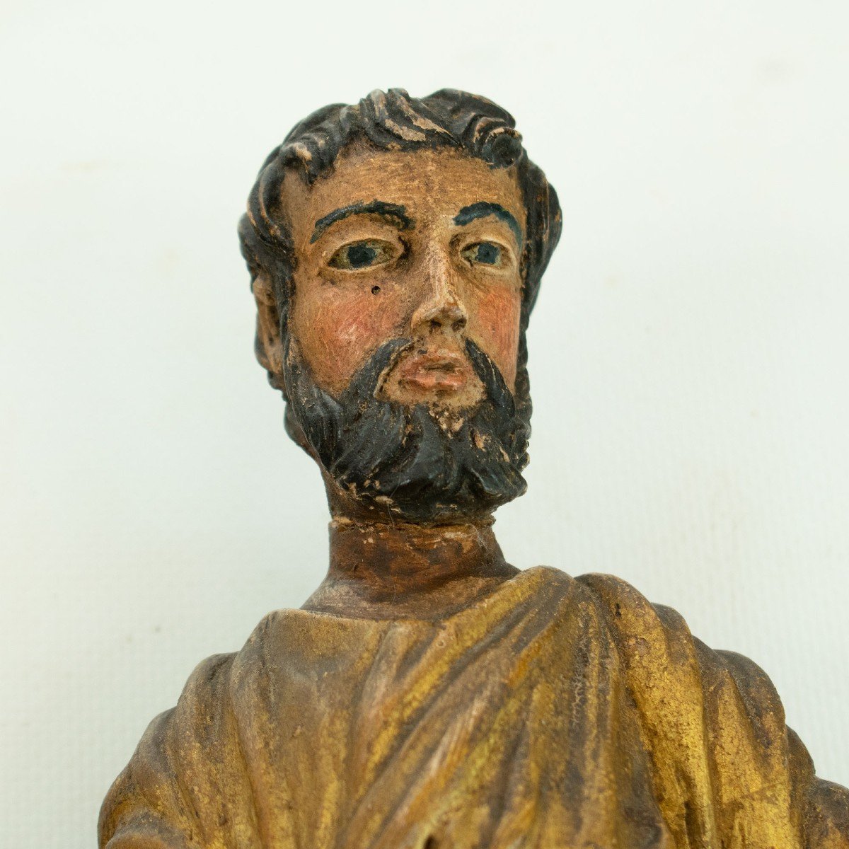 Saint Paul : Statuette En Bois Sculpté Et Doré Polychrome, Fin Du XVIIIe Siècle-photo-4