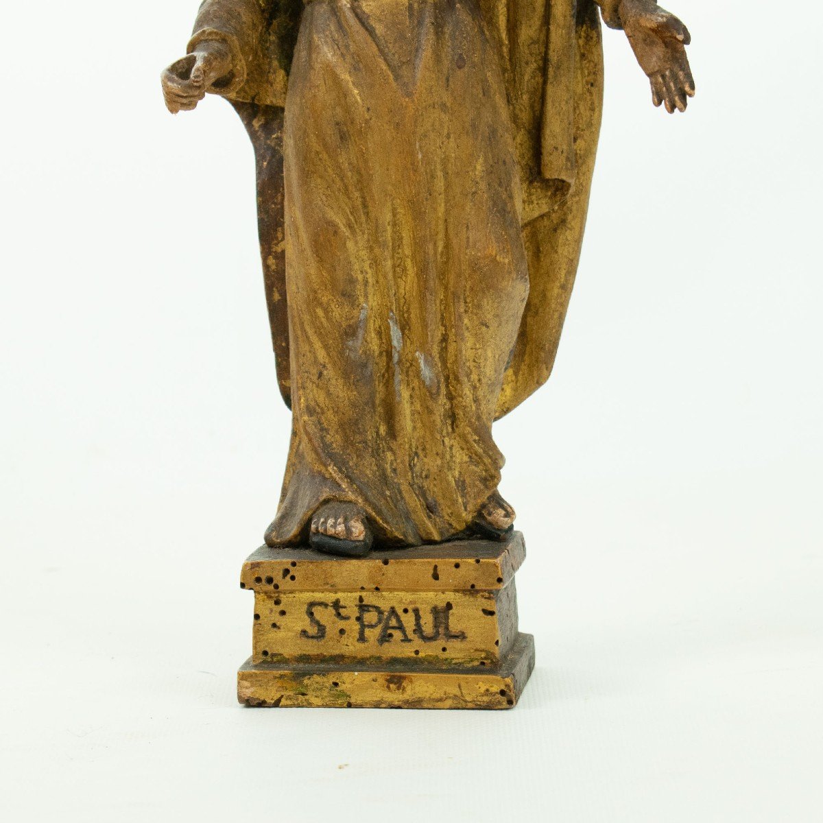 Saint Paul : Statuette En Bois Sculpté Et Doré Polychrome, Fin Du XVIIIe Siècle-photo-3