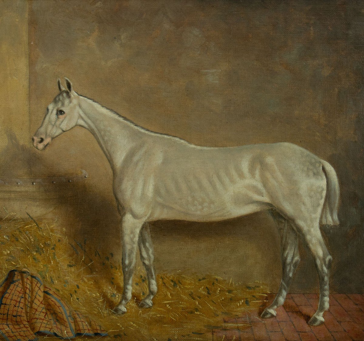 Slr J Truman (active 19th Century) White Horse In His Stable, Oil On Canvas,-photo-3