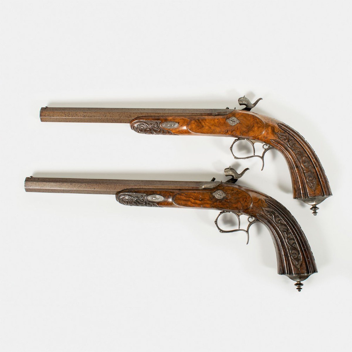 Pair Of Dueling/shooting Pistols Signed "salles Arquebusier A Leval"-photo-2