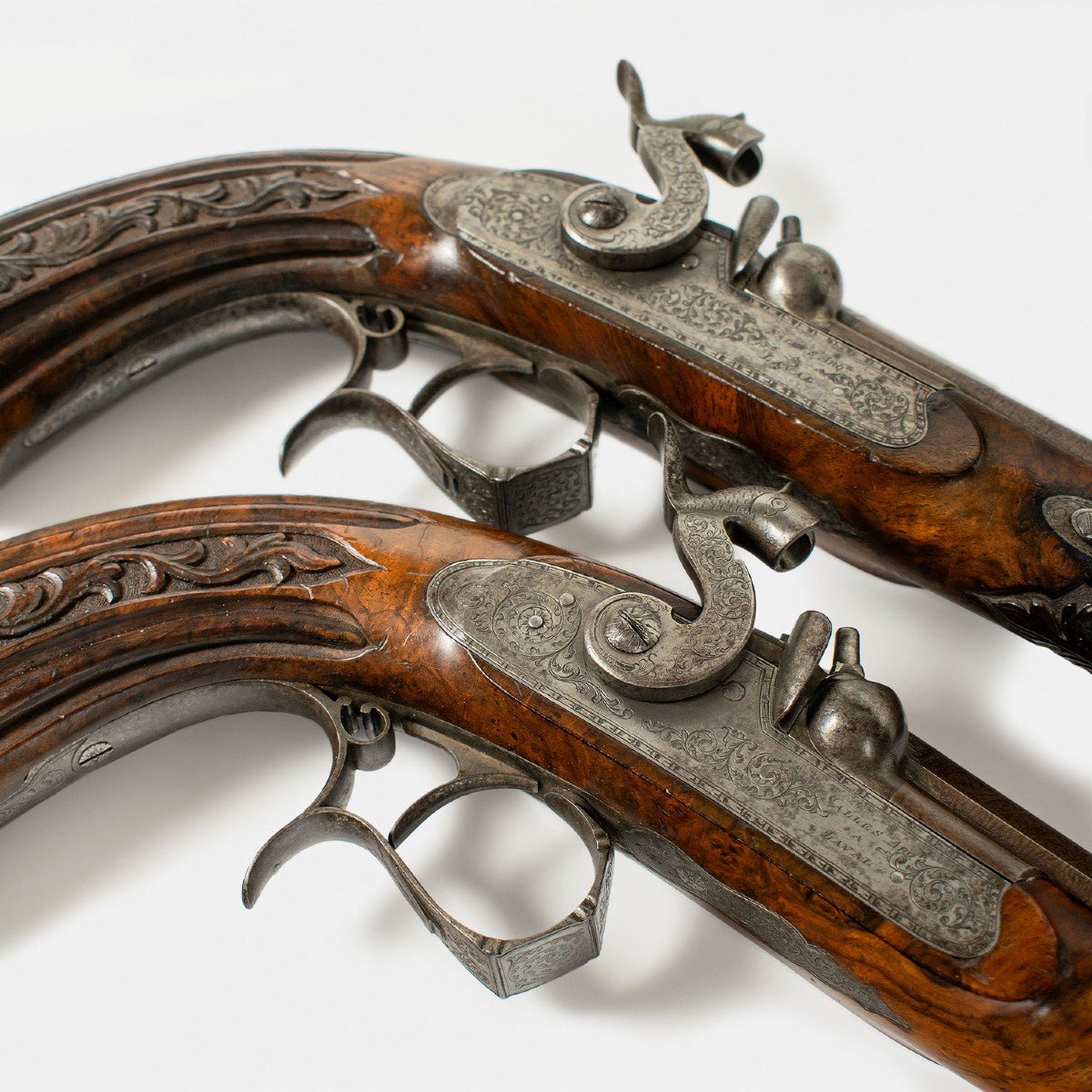 Pair Of Dueling/shooting Pistols Signed "salles Arquebusier A Leval"-photo-3