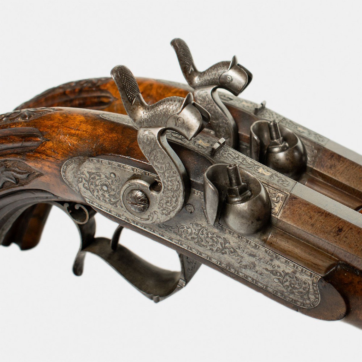 Pair Of Dueling/shooting Pistols Signed "salles Arquebusier A Leval"-photo-4