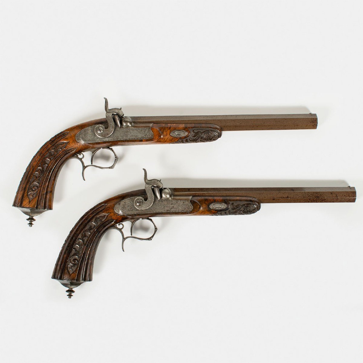 Pair Of Dueling/shooting Pistols Signed "salles Arquebusier A Leval"