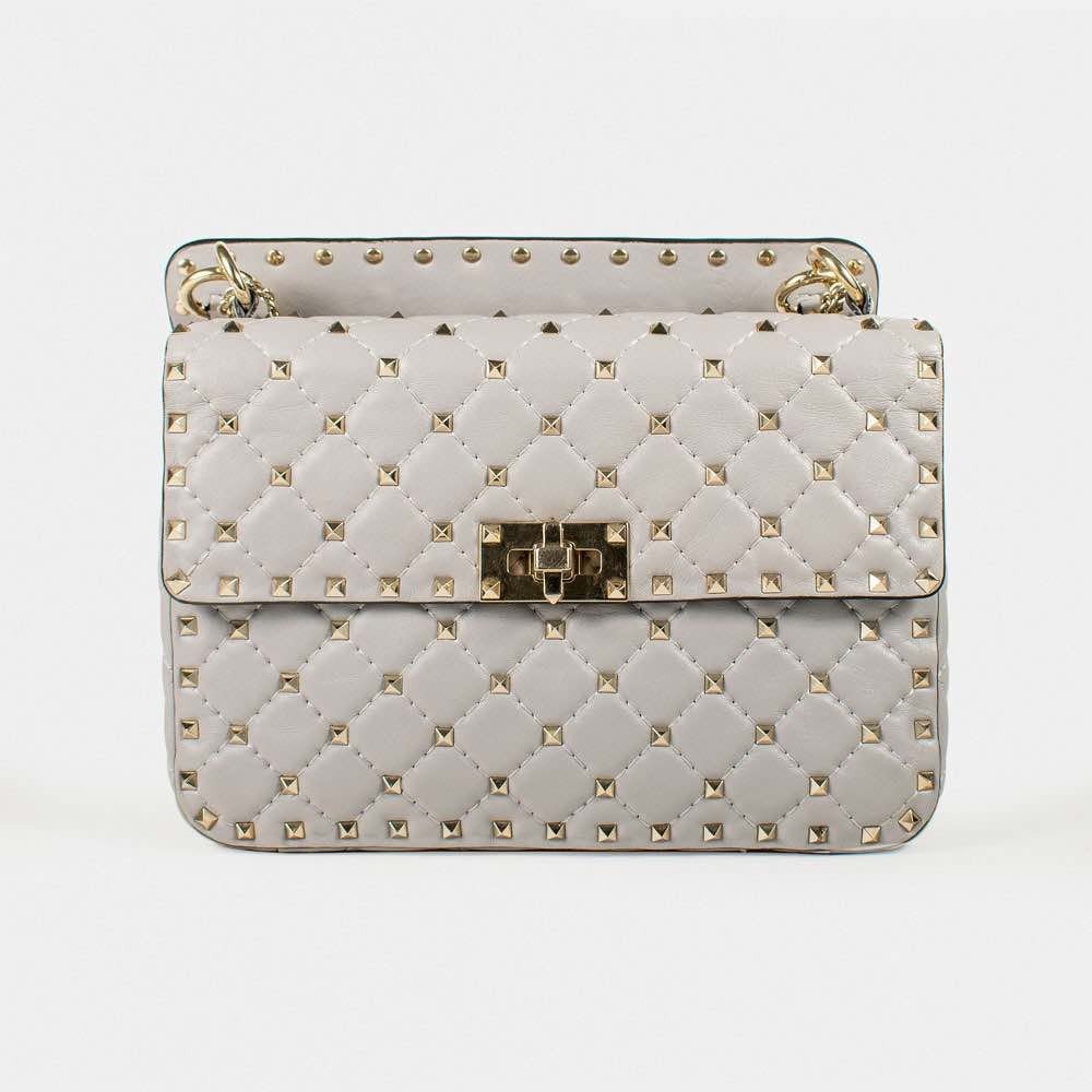 Sac Valentino Rockstud Spike en nappa gris clair