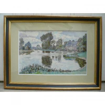 Georges Planes Watercolor "from Lorze Mill" 1932