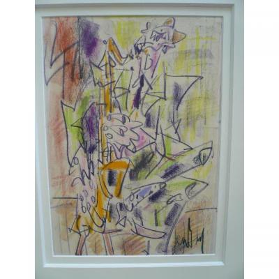 Gen Paul Drawing Pastel Bold Color "saxophonist"