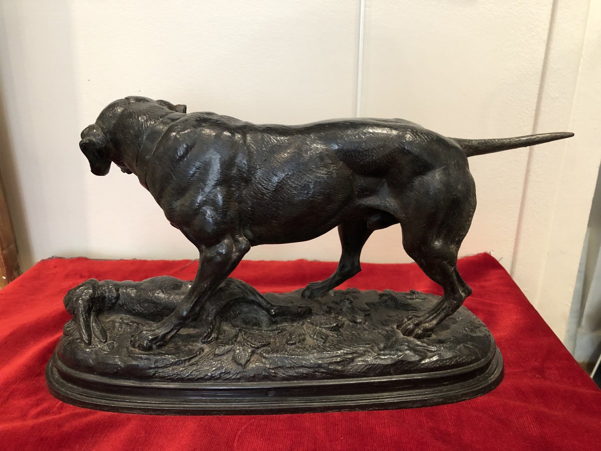 BRONZE LABRADOR ET LIEVRE DE DELABRIERE-photo-2