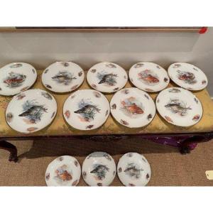 Fish Service Including 12 Plates And 1 Dish In Limoges Porcelain