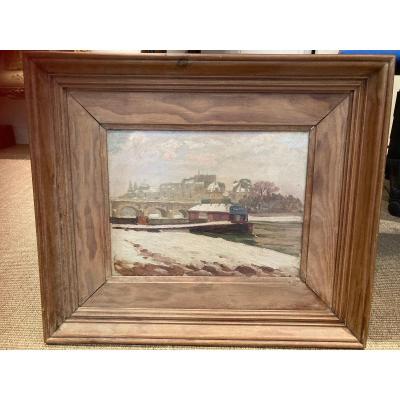 Oil On Panel "paris Under Snow" Signed Léon Parent