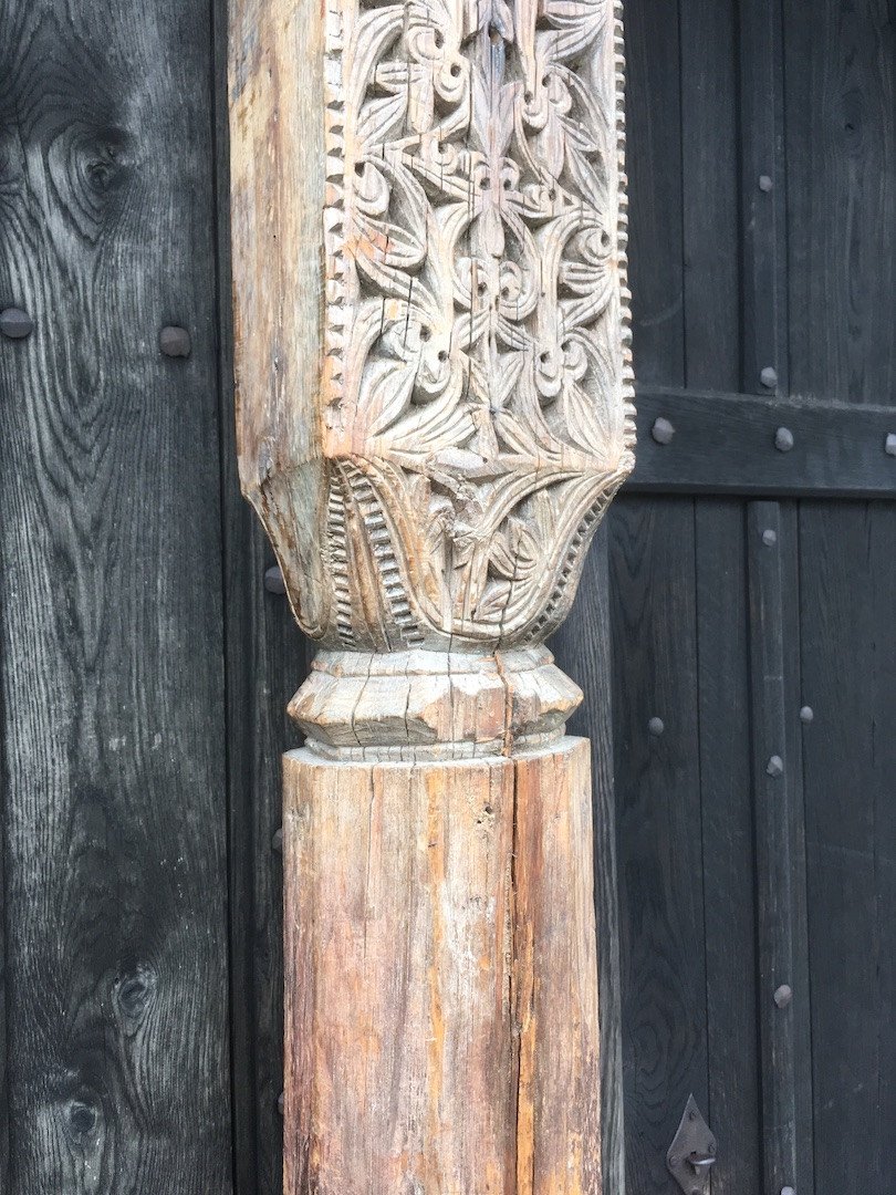 Ancient Carved Pillar Of Cedar House. Kohistan, Swat Valley. Pakistan 19th Century.-photo-5