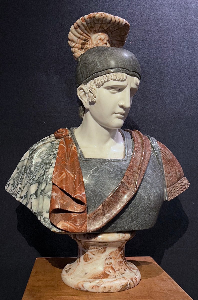 Important Colored Marble Bust In The Taste Of Antique. Italy, Mid 20th Century 