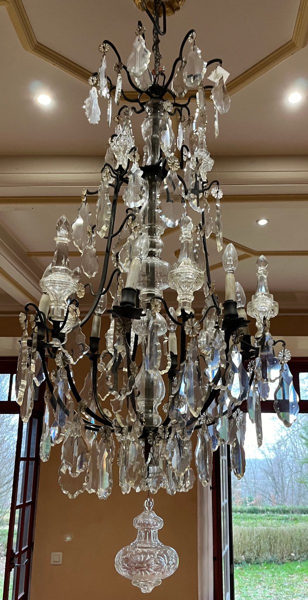 Important Cage Chandelier With Plates And Bronze Frame Louis XV Style. France Late 19th Century. -photo-2
