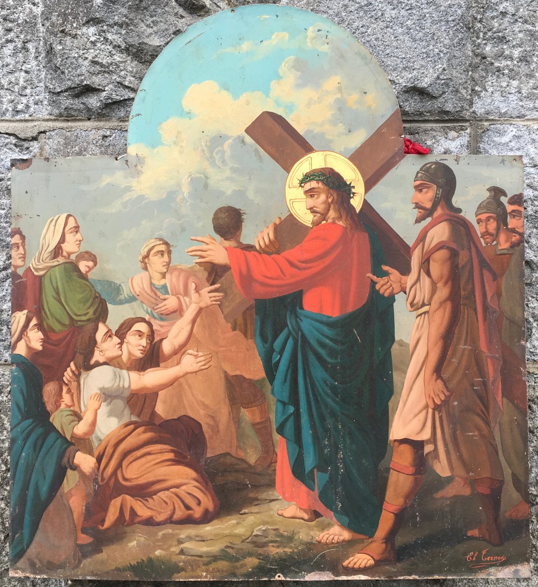 Paire De Peintures Sur Tôle, Scènes De La Vie De Jésus Christ Par Ch. Termos. Fin XIXe. -photo-2