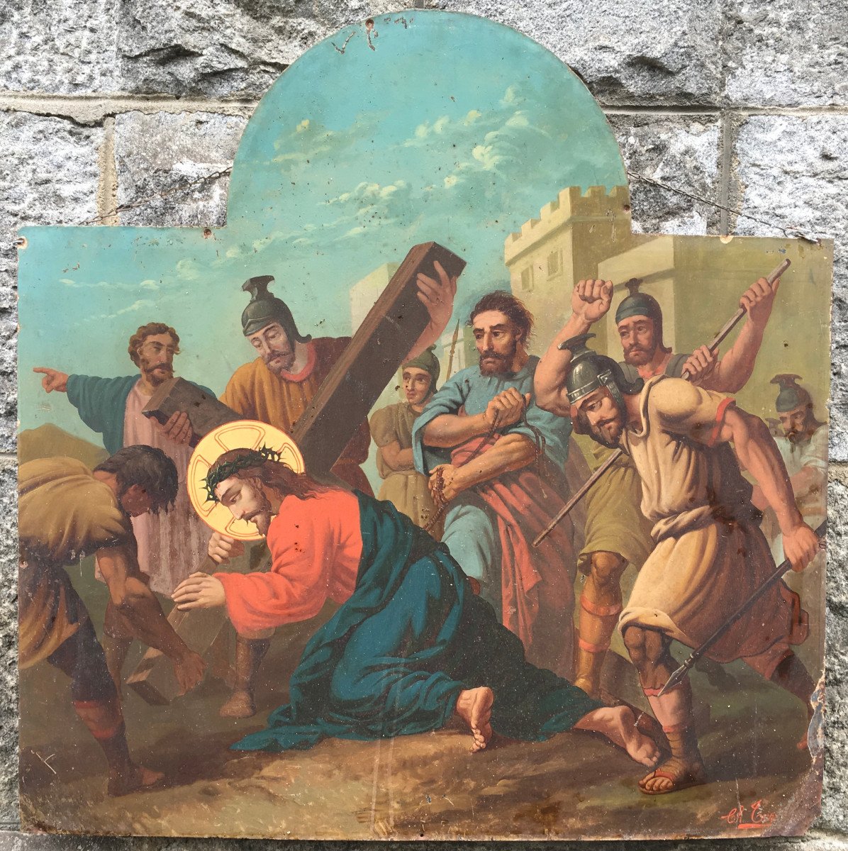 Paire De Peintures Sur Tôle, Scènes De La Vie De Jésus Christ Par Ch. Termos. Fin XIXe. -photo-3