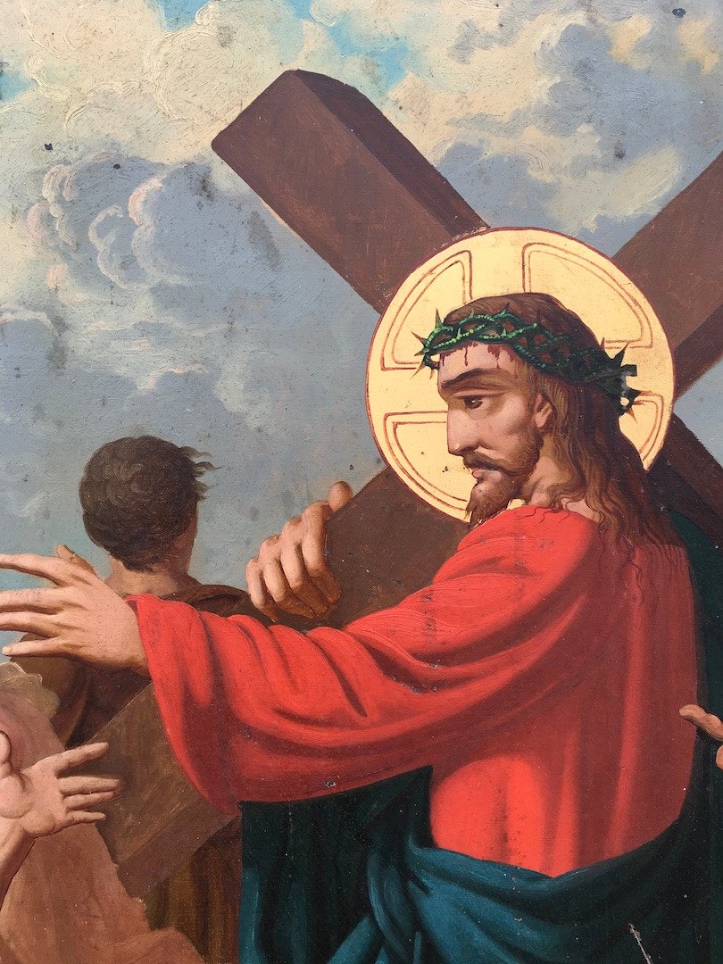 Paire De Peintures Sur Tôle, Scènes De La Vie De Jésus Christ Par Ch. Termos. Fin XIXe. -photo-2