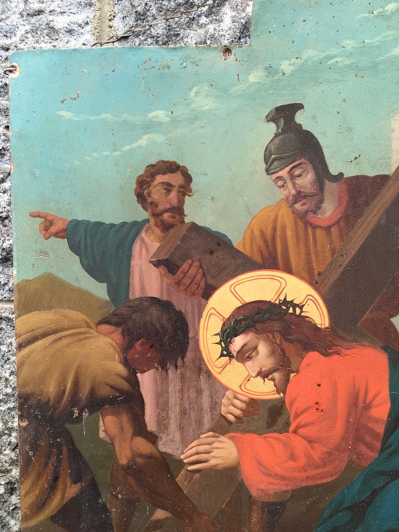 Paire De Peintures Sur Tôle, Scènes De La Vie De Jésus Christ Par Ch. Termos. Fin XIXe. -photo-4