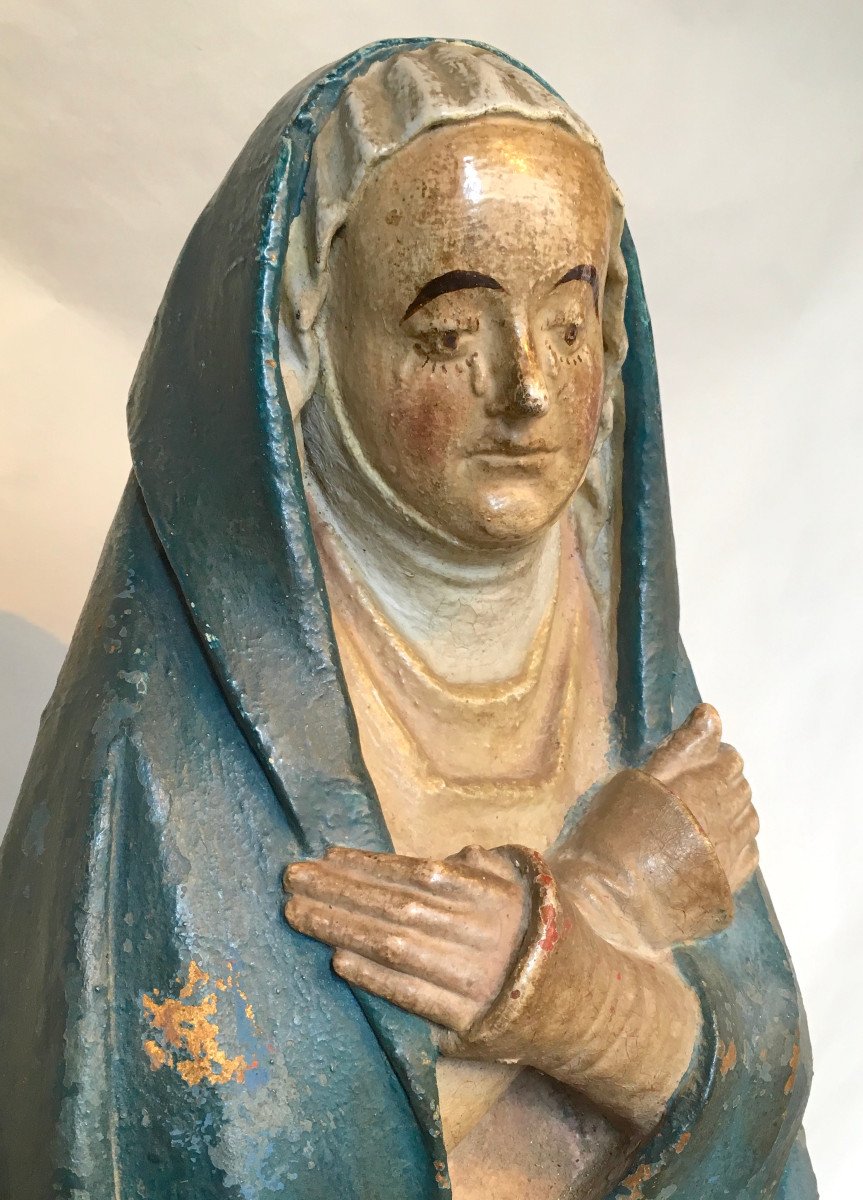 Gothic Statue Of Large Pieta In Polychrome Stone. France Late 15th Century.-photo-4