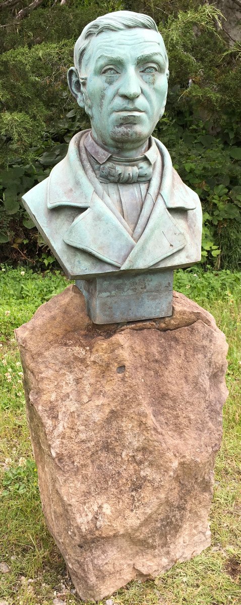 Bronze Bust With Green Patina On Stone Base. Léon Masselotte. France Mid-19th Century. -photo-2