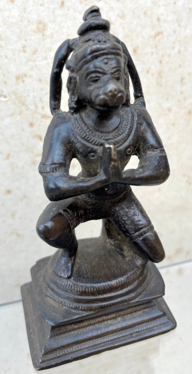 Petit Bronze d'Hanuman, Divinité Singe Hindouhiste. Asie Du Sud-est, XVIIIe - XIXe Siècle.-photo-5