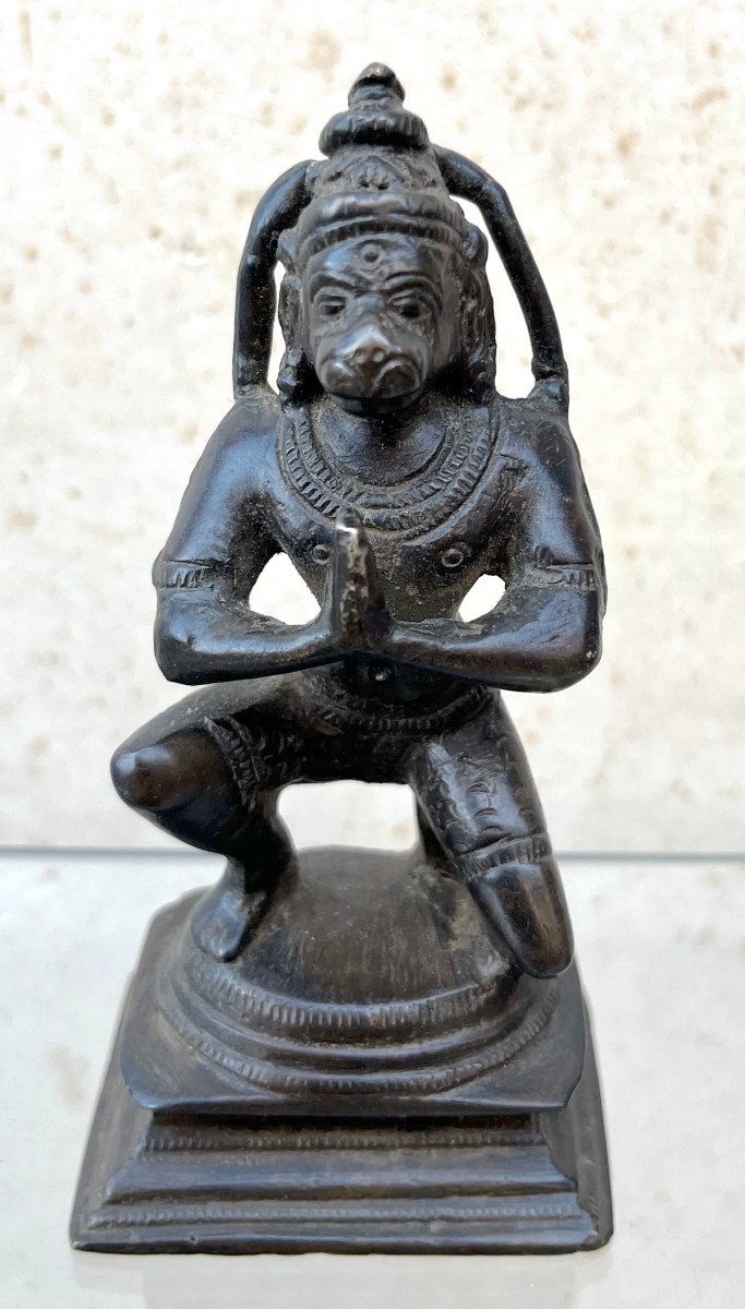 Petit Bronze d'Hanuman, Divinité Singe Hindouhiste. Asie Du Sud-est, XVIIIe - XIXe Siècle.