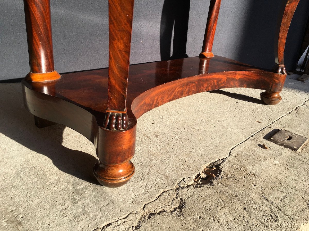 Console In Mahogany Veneer And Light Marble Top. Restoration Period. Early 19th Century. -photo-4