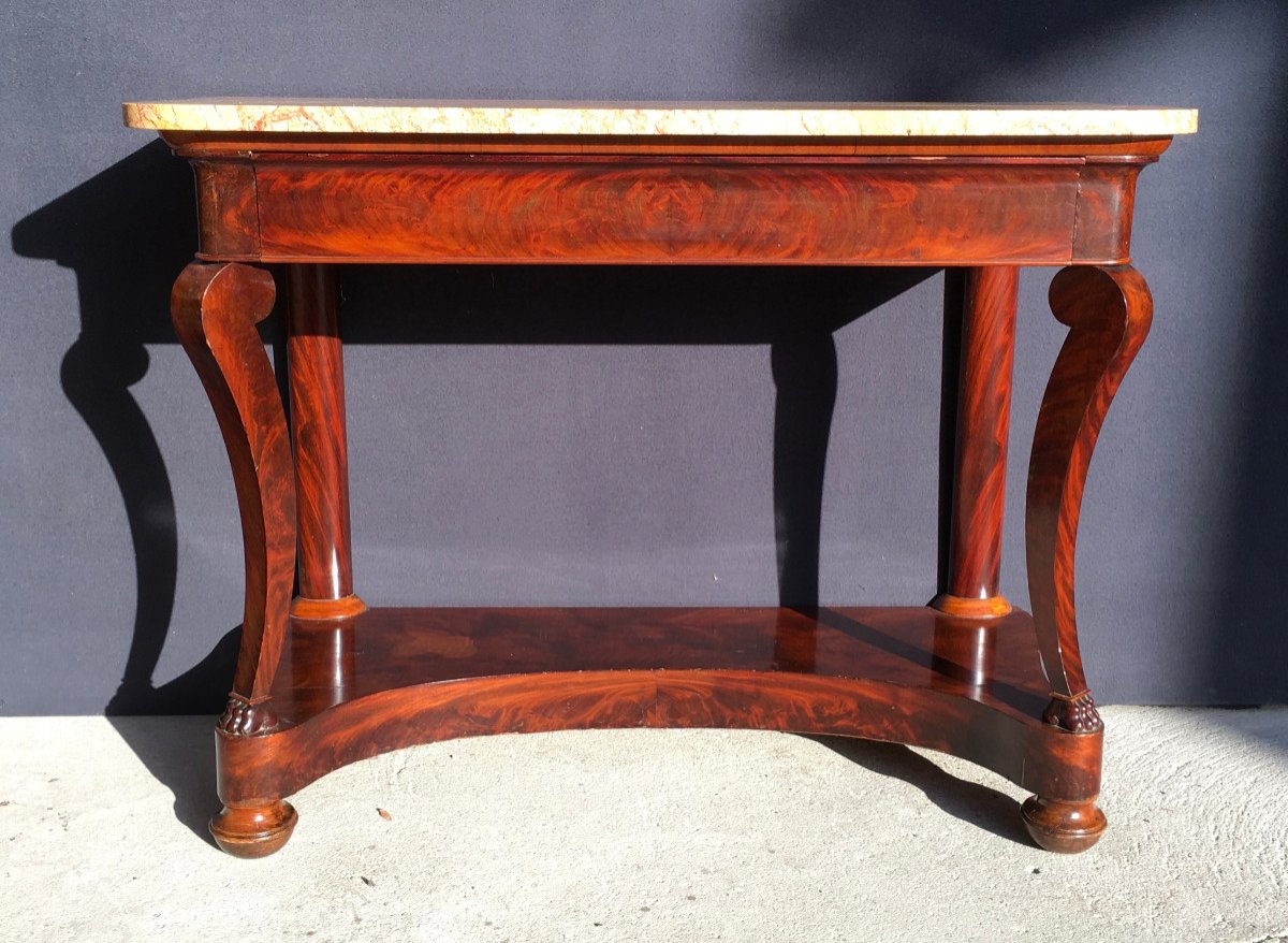 Console In Mahogany Veneer And Light Marble Top. Restoration Period. Early 19th Century. -photo-1