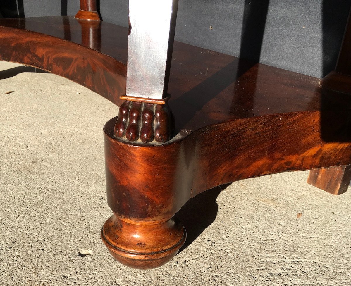 Console In Mahogany Veneer And Light Marble Top. Restoration Period. Early 19th Century. -photo-3