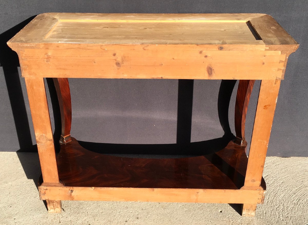 Console In Mahogany Veneer And Light Marble Top. Restoration Period. Early 19th Century. -photo-6