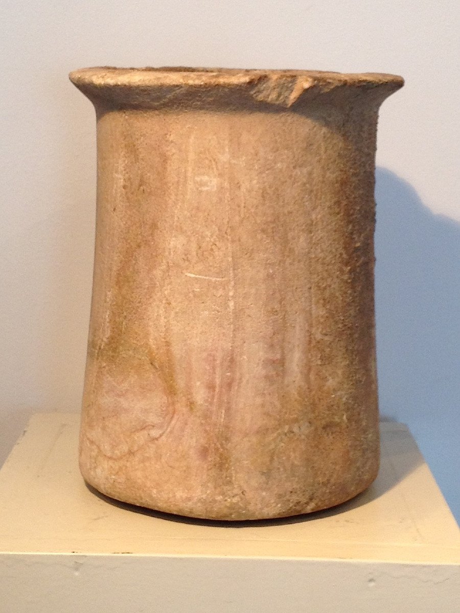 Vase Or Large Makeup Pot In Ribboned Alabaster. Kerman Culture, Central Asia, Bactria 2500 Bc-photo-2