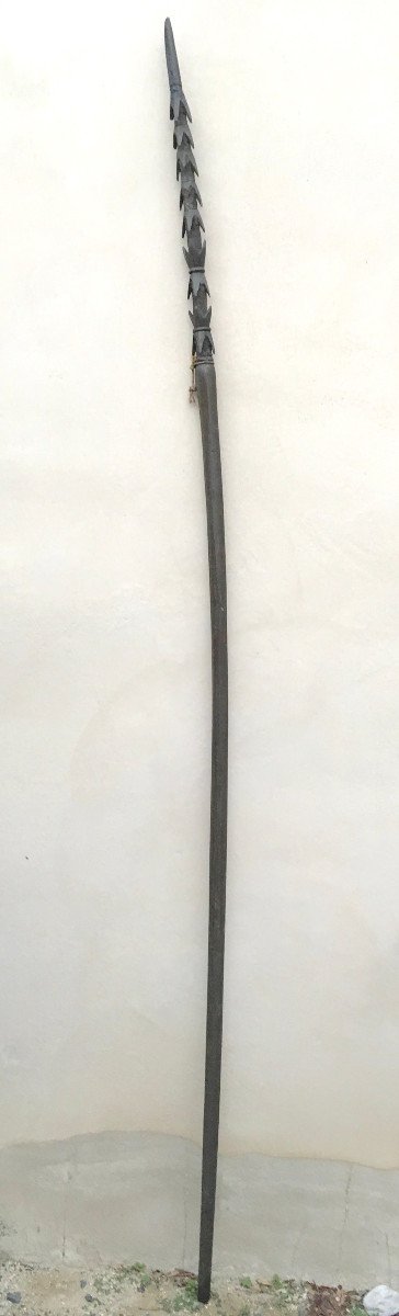 Large Wooden War Spear. Barbed Tip. Fiji Islands, Melanesia, Oceania.-photo-3